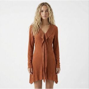 Vintage Jerry T Orange Ruffle Tunic Dress Top 1X Mod Art to Wear Boho Retro 90s